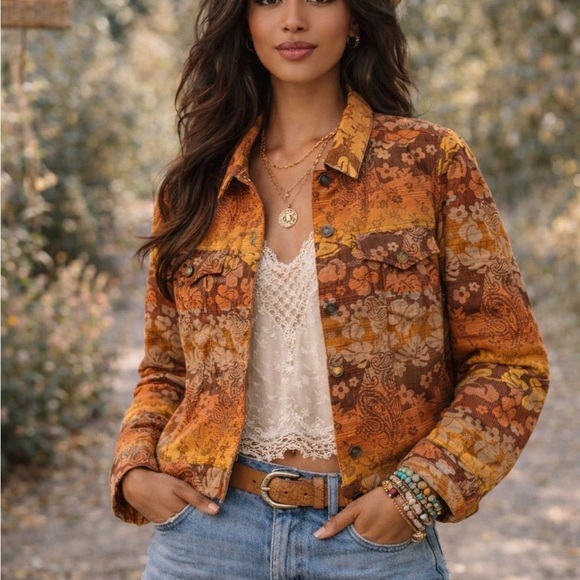 Caribbean Jackets & Blazers - Floral Orange and Brown Women's Jacket Caribbean Joe